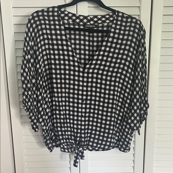 Express Black and White Checkered Blouse - Picture 1 of 4